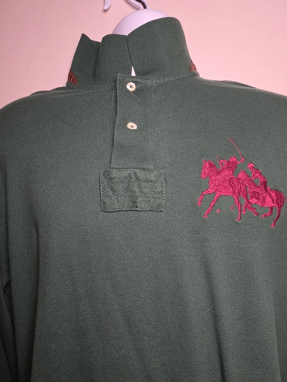 Polo by Ralph Lauren Forest Green Long-Sleeve Polo with Burgundy Embroidery